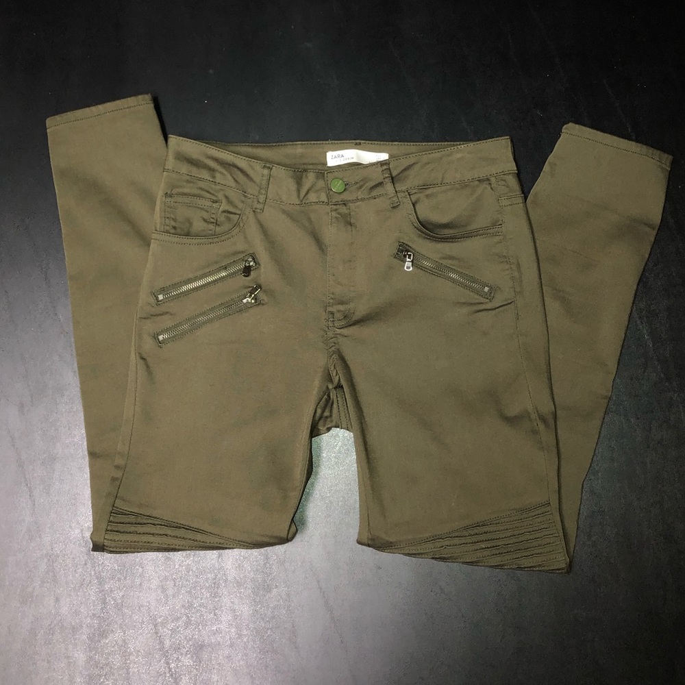 Zara basic olive green skinny moto pants